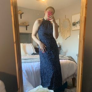 Pretty garden navy polka dot dress